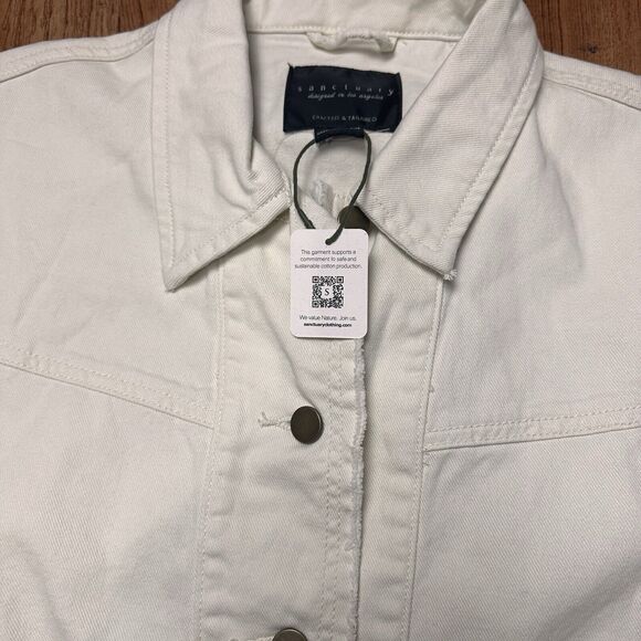 SANCTUARY Women’s Ivory Pocket Frayed Hem Button-down Trucker Flora Jacket Large - Picture 4 of 7